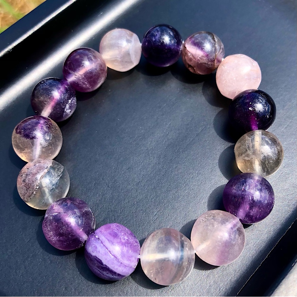 Small Purple & Pink Fluorite Bracelet – 10mm with Natural Inclusions